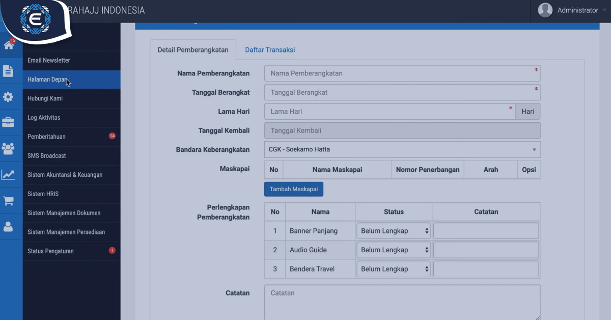 Update Sistem Pemberangkatan pada Software Erahajj